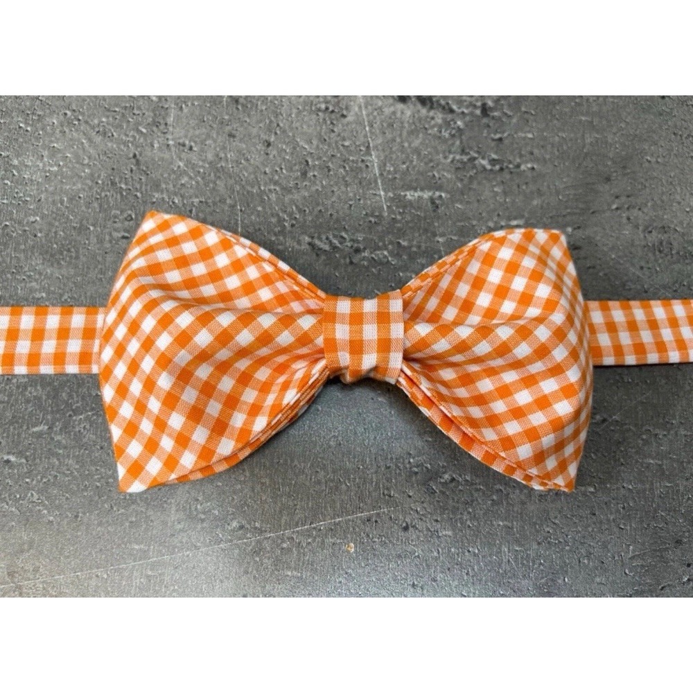 NEW Custom Mens Gingham Bow Tie Pre-tied Adjustable Gift Orange/White Check - Picture 3 of 4